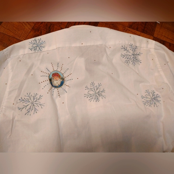 Vintage Christmas Santa Deer Snowflake Glittery White Button Up Blouse Women's S - Picture 6 of 7